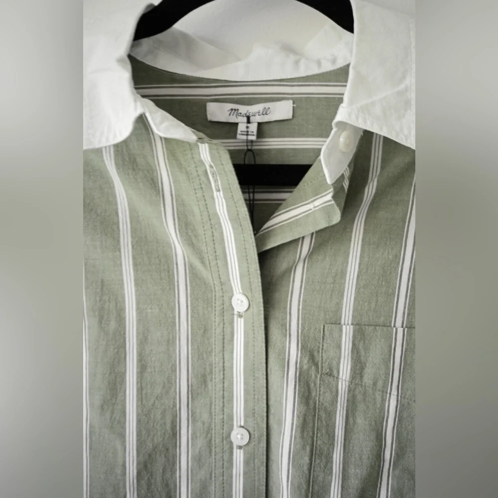 Madewell Olive Green Striped Button Down Shirt - Picture 10 of 13